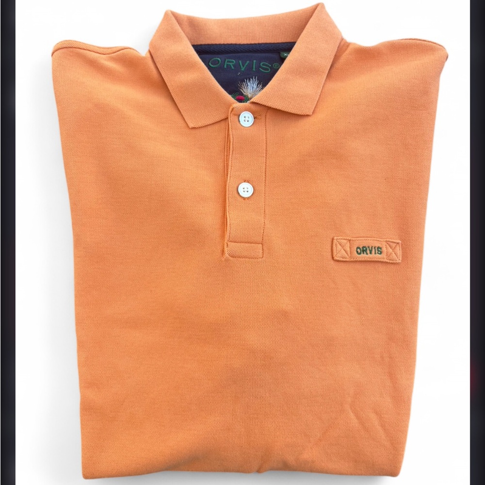 Orvis Men’s Orange Polo Shirt 100% Cotton Size XL Tall
